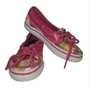 Sperry Topsider Biscayne Girl's Pink Plaid One Eyelet Boat Shoes Size 8.5